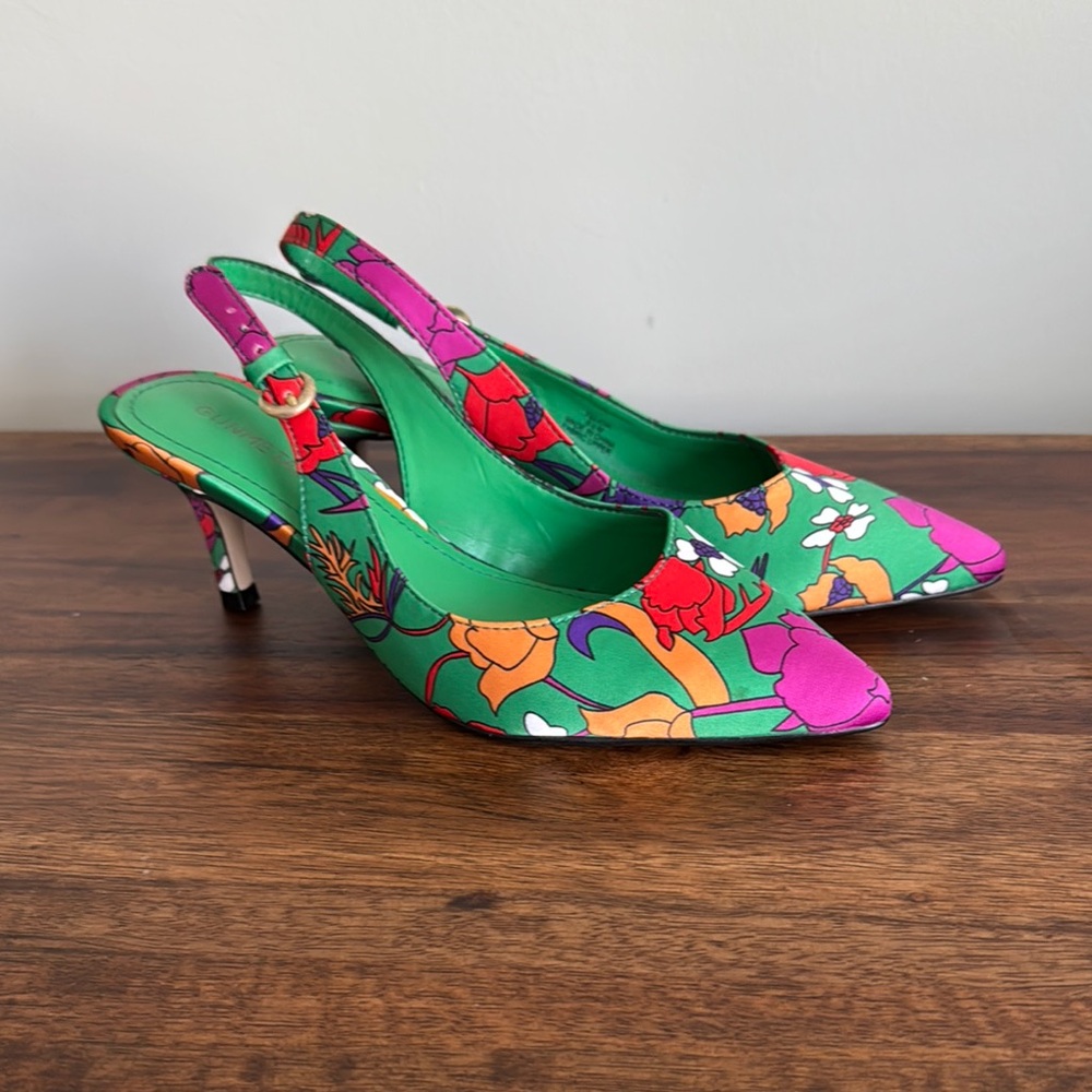 Gunmetal Floral Slingback Heels - Multicolor NWOT